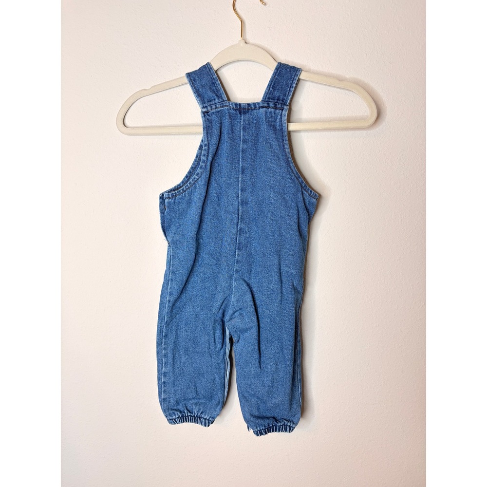 Vintage 18 months Boys Denim Overalls Construction Patch Bear 100% Cotton - Picture 2 of 9